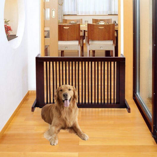 Folding Adjustable Free Standing 3 Panel Wood Fence - Color: Brown