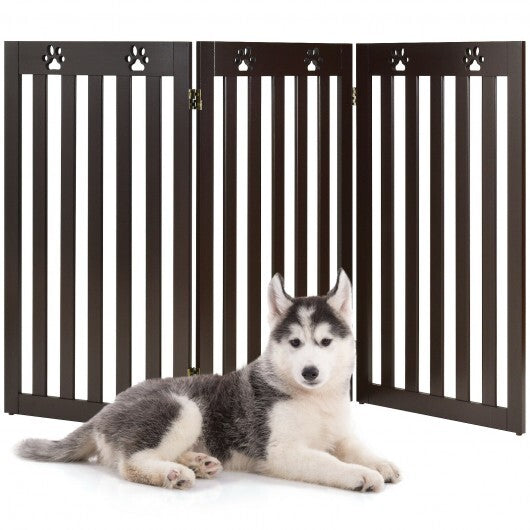 36 Inch Folding Wooden Freestanding Pet Gate Dog Gate with 360? Flexible Hinge-Dark Brown - Color: Dark Brown