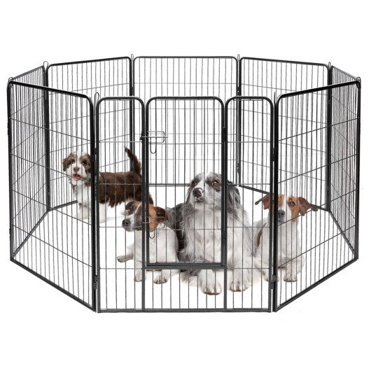 8 Metal Panel Heavy Duty Pet Playpen Dog Fence with Door-48 inches - Color: Black - Size: 48 inches