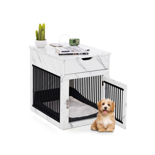 2-In-1 Dog House with Drawer and Wired Wireless Charging-White - Color: White