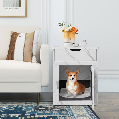 2-In-1 Dog House with Drawer and Wired Wireless Charging-White - Color: White