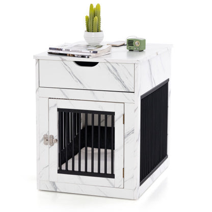 2-In-1 Dog House with Drawer and Wired Wireless Charging-White - Color: White