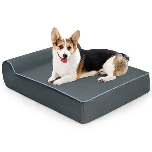 Orthopedic Dog Bed with Headrest and Removable Washable Cover-Grey - Color: Gray