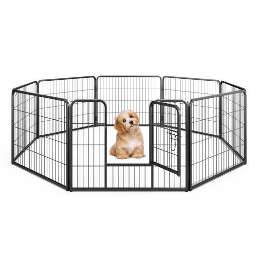 8 Panel 24 Inch Height Pet Fence Indoor Outdoor-24 inch - Color: Black - Size: 24 inches