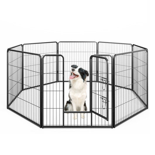 8 Panel 32 Inch Height Pet Fence Indoor Outdoor-32 inches - Color: Black - Size: 32 inches