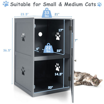 2-tier Litter Hidden Cat House With Anti-toppling Device-Gray - Color: Gray