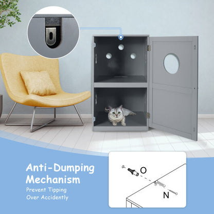 2-tier Litter Hidden Cat House With Anti-toppling Device-Gray - Color: Gray