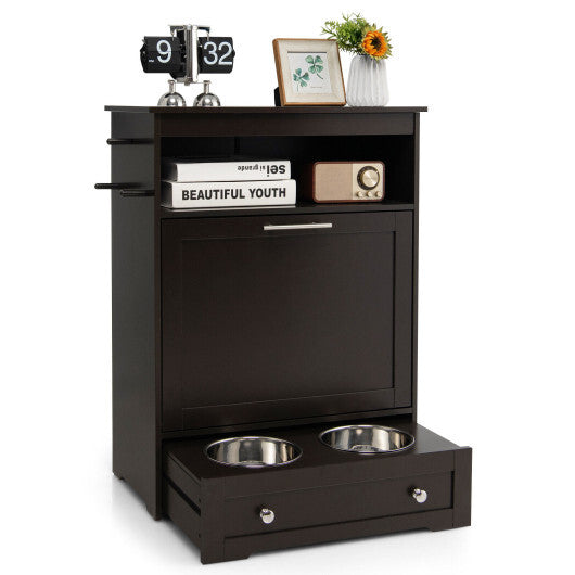 Pet Feeder Station with Stainless Steel Bowl-Coffee - Color: Coffee