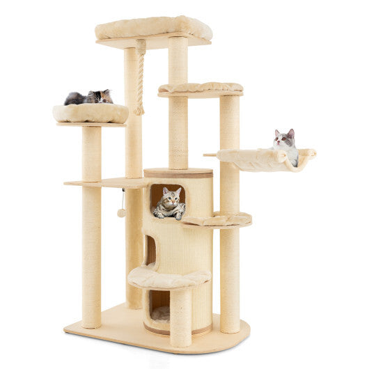 Multi-Level Cat Tree with 3-story Cat Condo-Beige - Color: Beige