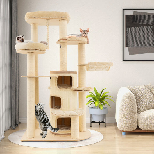 Multi-Level Cat Tree with 3-story Cat Condo-Beige - Color: Beige