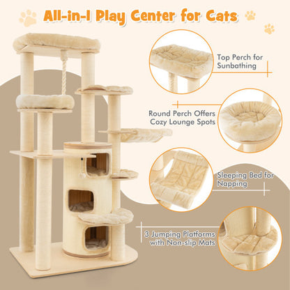 Multi-Level Cat Tree with 3-story Cat Condo-Beige - Color: Beige