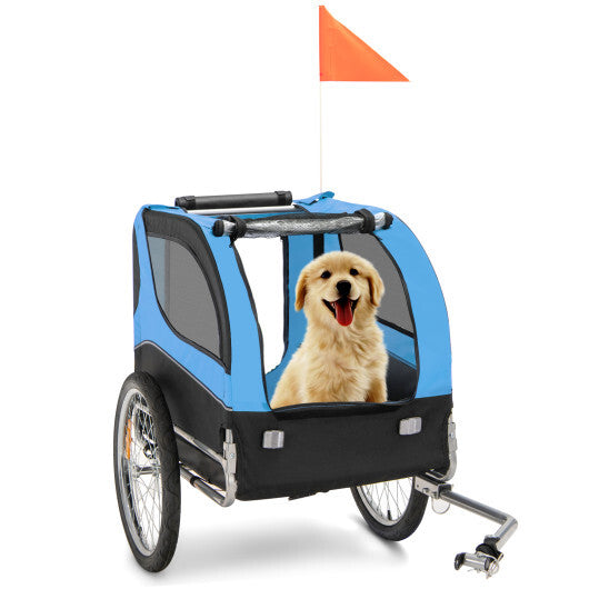 Dog Bike Trailer Foldable Pet Cart with 3 Entrances for Travel-Blue - Color: Blue