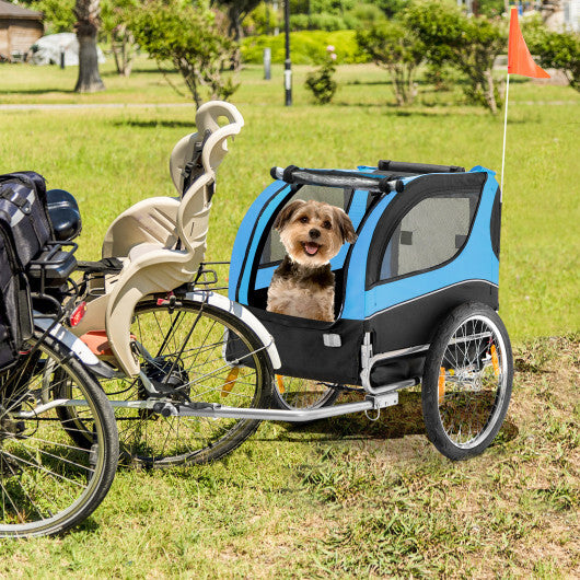 Dog Bike Trailer Foldable Pet Cart with 3 Entrances for Travel-Blue - Color: Blue