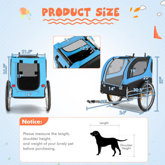 Dog Bike Trailer Foldable Pet Cart with 3 Entrances for Travel-Blue - Color: Blue