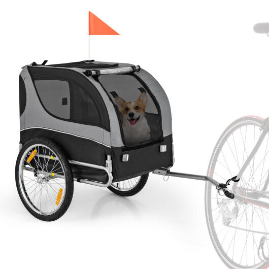 Dog Bike Trailer Foldable Pet Cart with 3 Entrances for Travel-Gray - Color: Gray