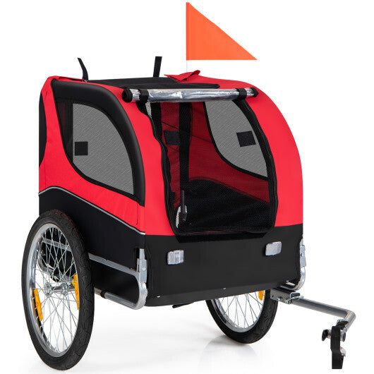 Dog Bike Trailer Foldable Pet Cart with 3 Entrances for Travel-Red - Color: Red